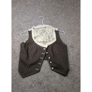 Sugar Thrillz Brown Cropped Vest Lace Back Contrast Stitching Size M NWT